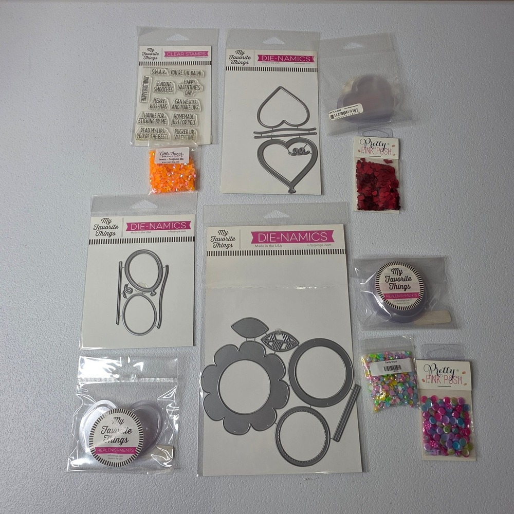 NEW My Favorite Things Die-namics Stamps Sequins Shaker Cards Valentines Balloon